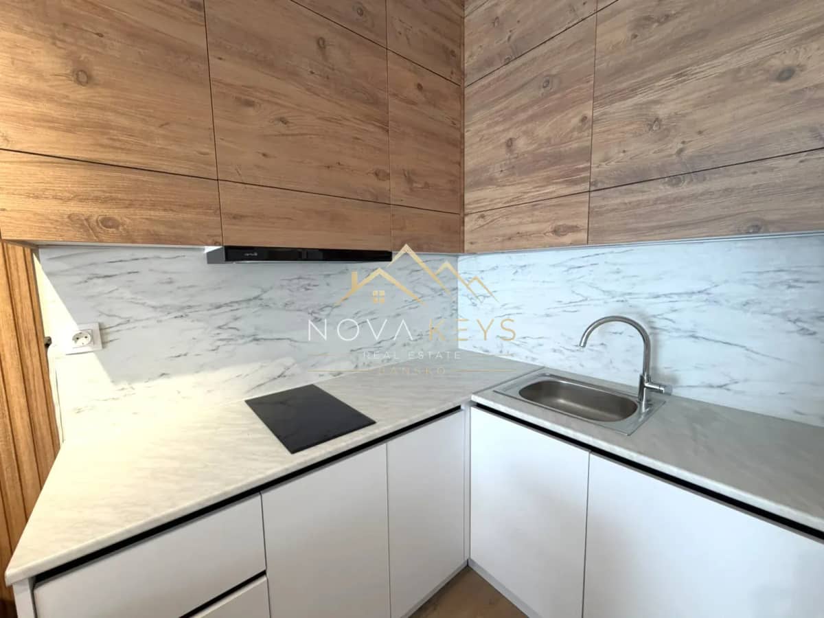 modern kitchenette with sink and cooktop, two-bedroom apartment for sale in the Bansko ski area.
