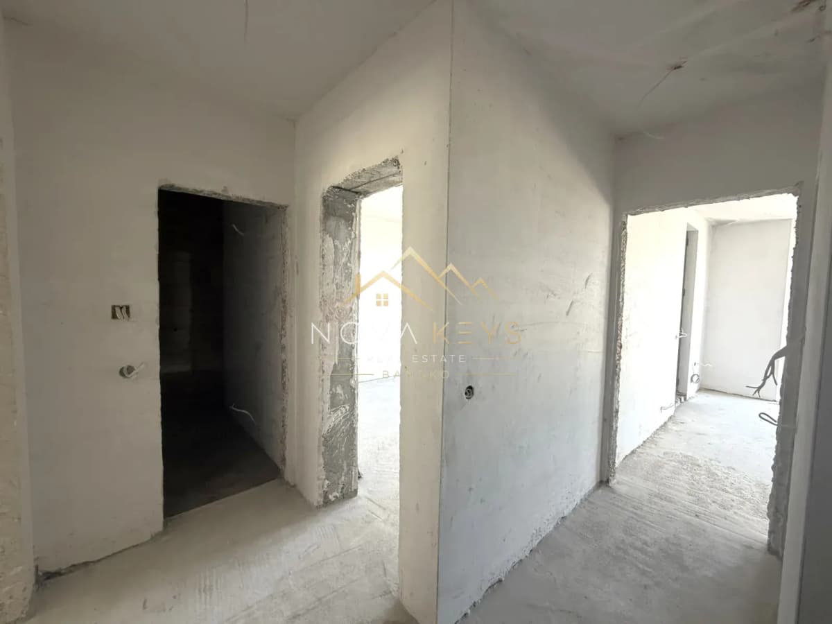 unfinished hallway with door openings, three-bedroom apartment for sale in the Bansko ski area.